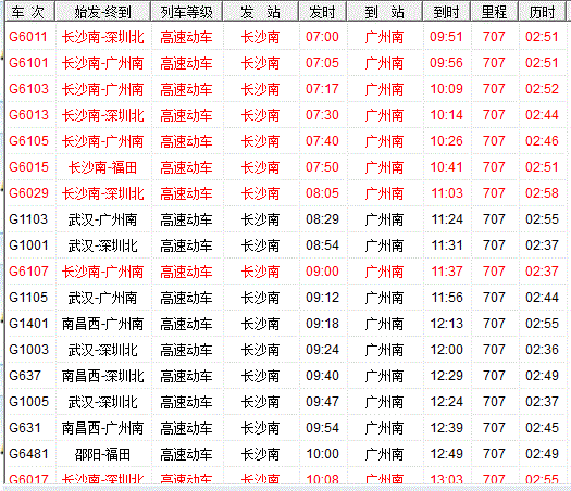 广州到长沙高铁（广州到长沙高铁几个小时）