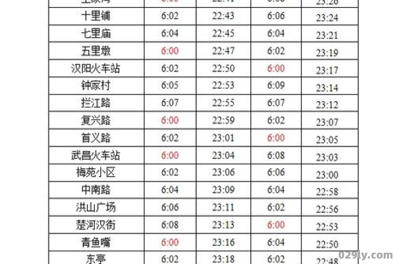 武汉地铁4号线时间表