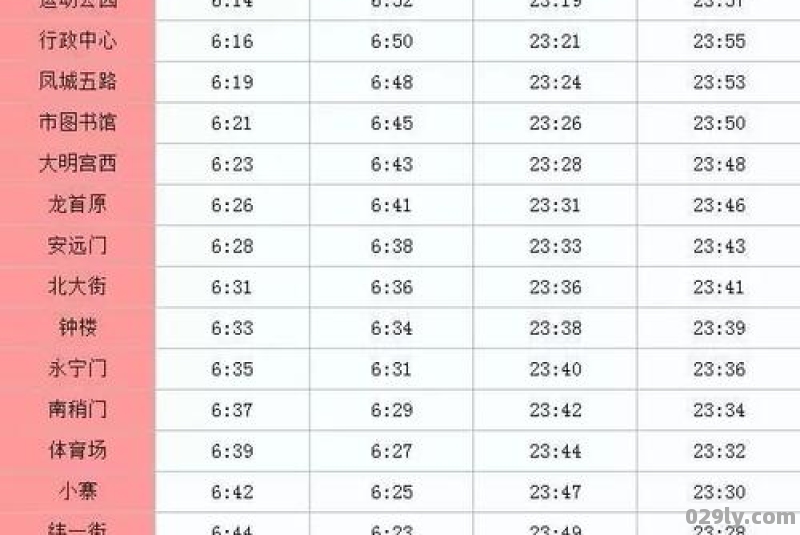 西安地铁2号线时刻表