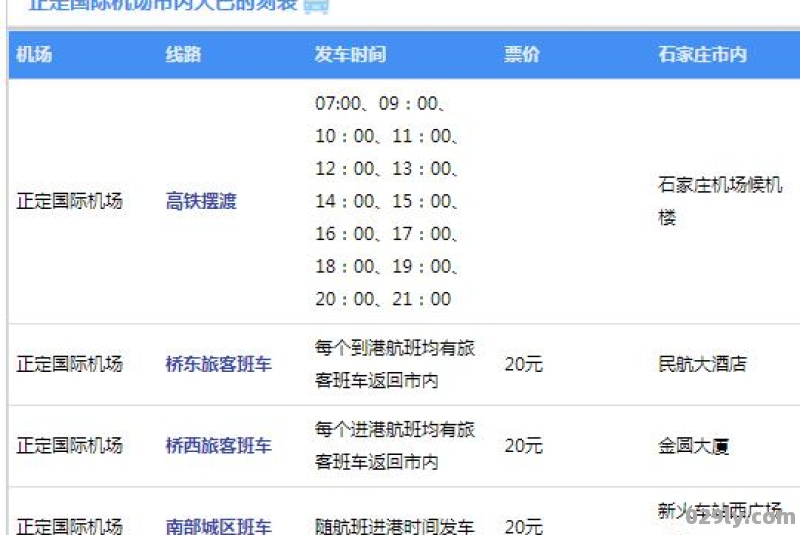 2019石家庄正定国际机场大巴时刻表+票价+发车地点