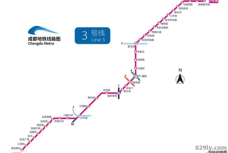 成都地铁3号线所有站点路线图